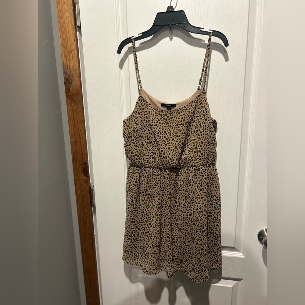 Forever 21 Beige and Black Animal Print Mini lined Dress w/Spaghetti straps
